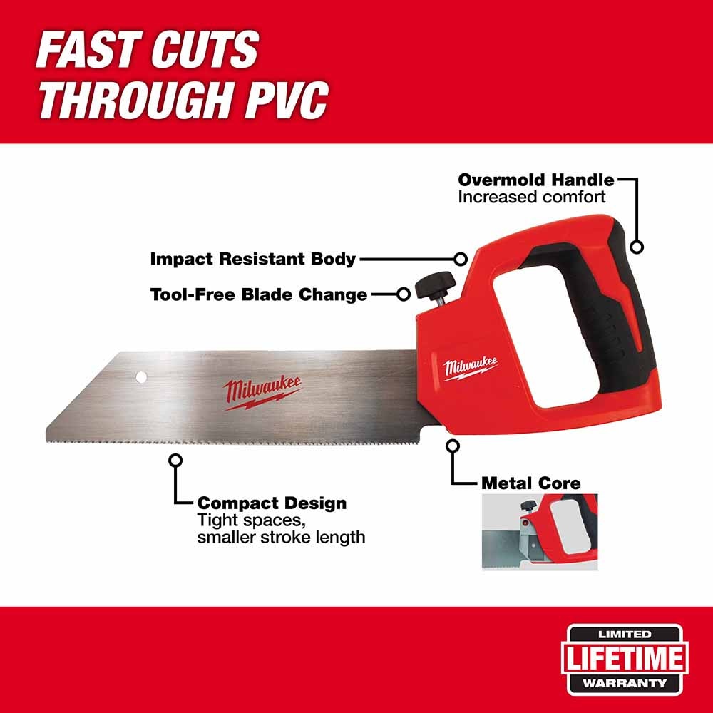 Milwaukee 48-22-0212 12" PVC / ABS Handsaw, Cuts Plywood, Wallboard, Plastics