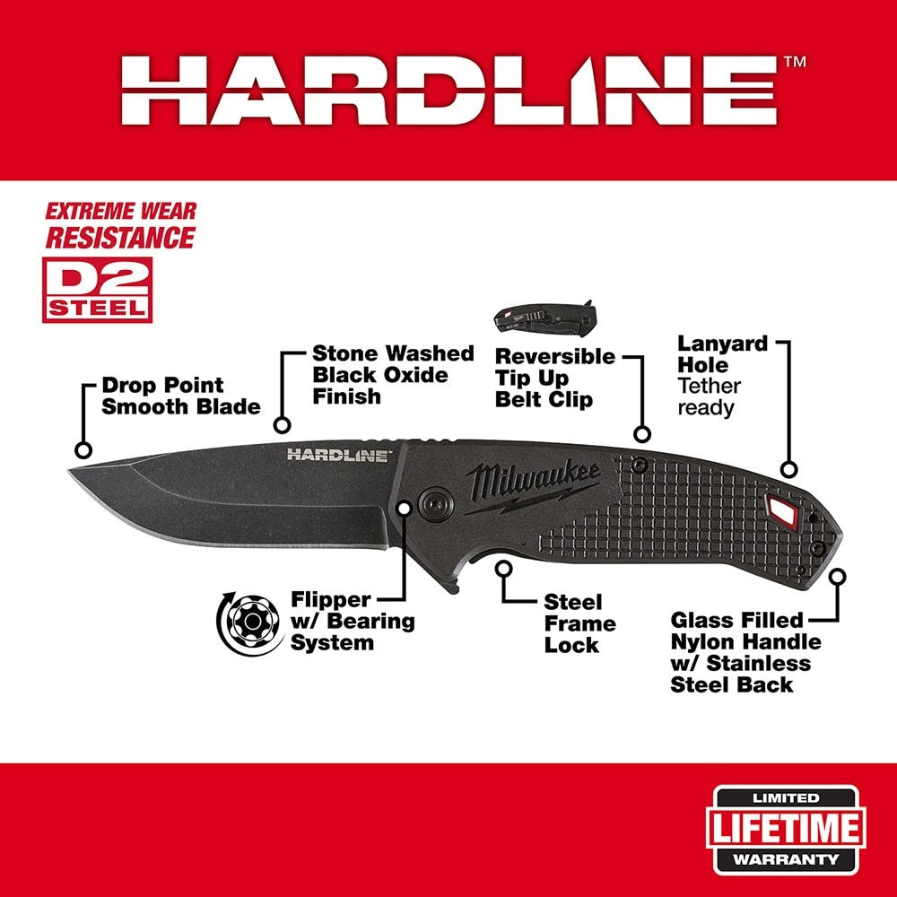 Milwaukee 48-22-1994 3" HARDLINE Smooth Blade Pocket Knife