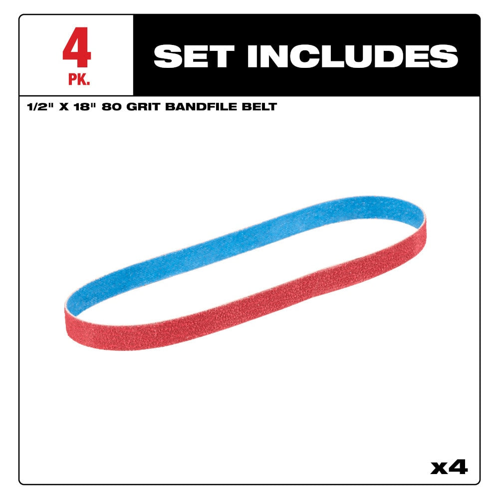 Milwaukee 48-80-9080 1/2" x 18" 80 Grit Bandfile Belts - 4 pack