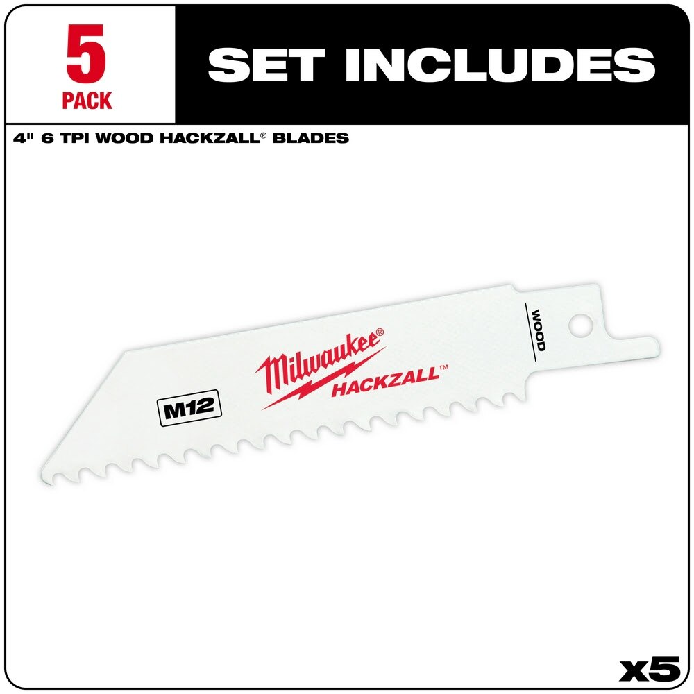 Milwaukee 49-00-5460 M12 Hackzall Blade Wood 5-Pack