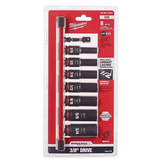 Milwaukee 49-66-7024 8PC SHOCKWAVE Impact Duty™  3/8" Drive SAE Deep 6 Point Socket Set