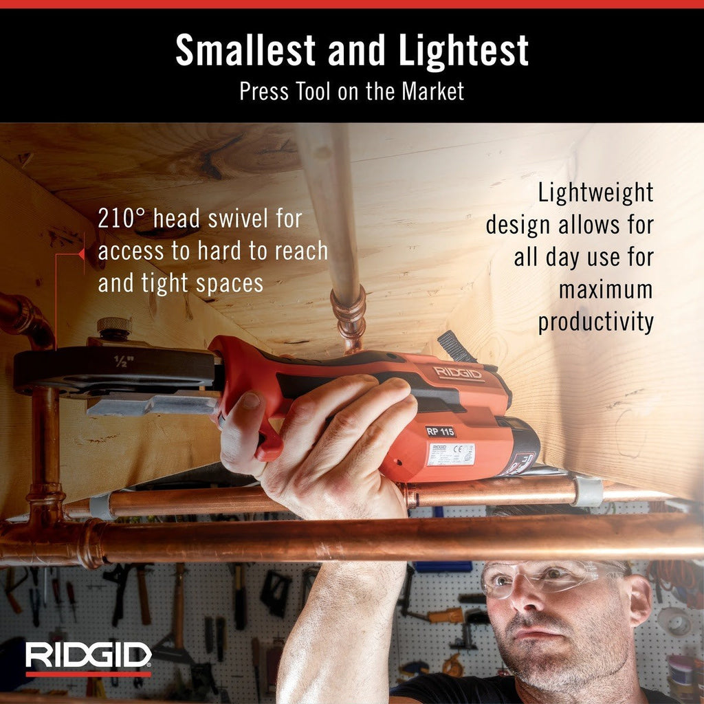 Ridgid 72558 RP 115 Mini Press Tool Battery Kit with ProPress and PureFlow Jaws 1/2 in. to 3/4 in. (Kit)